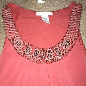 Coral Flowy Sleeveless Top with Beading
